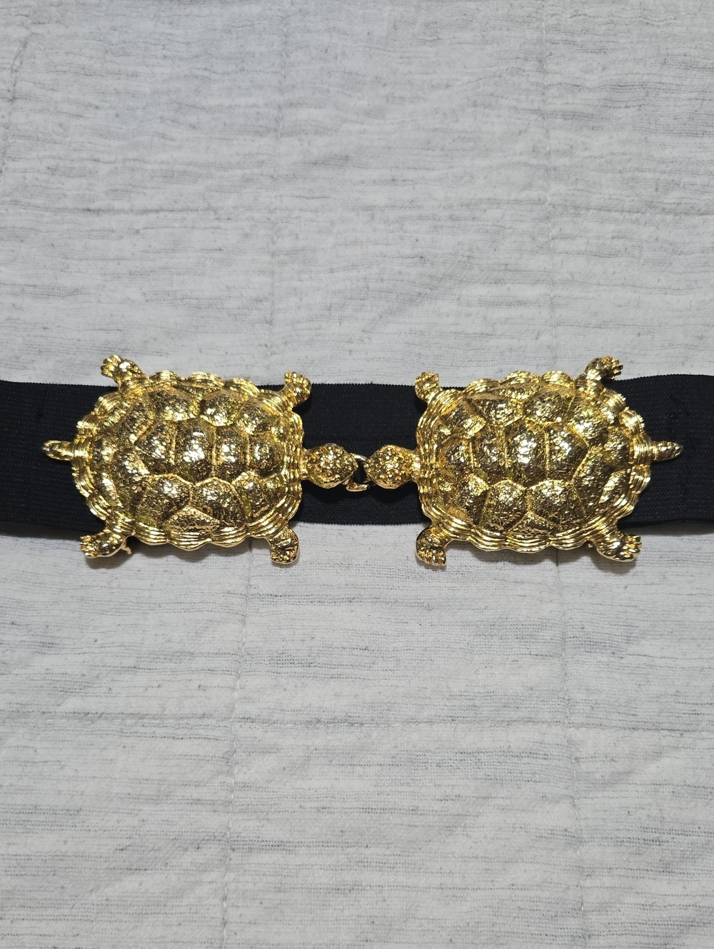 Vintage Mimi D Gold Turtle Buckle INCLUDED a Black Elastic Waist Belt